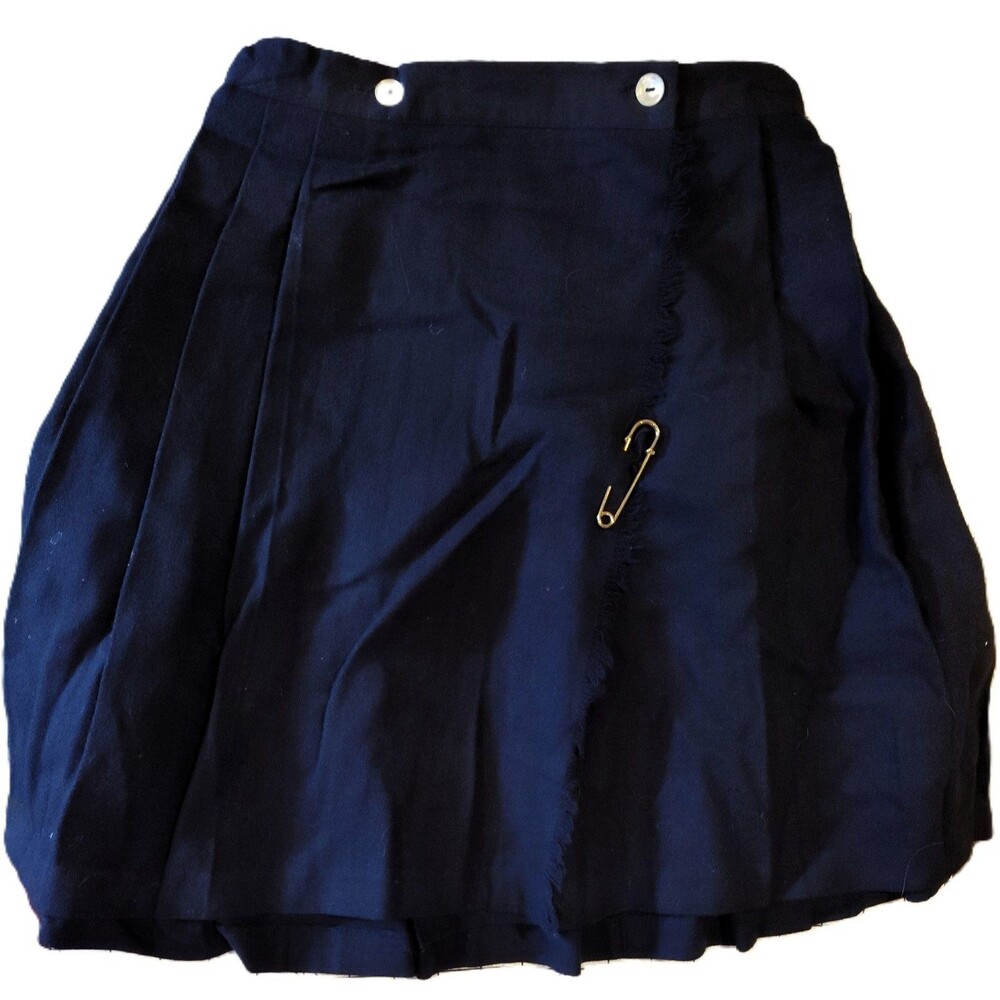 Vintage Imp Girl Navy Blue Wool skirt tartan with Safety Pin School Skirt Sz 10